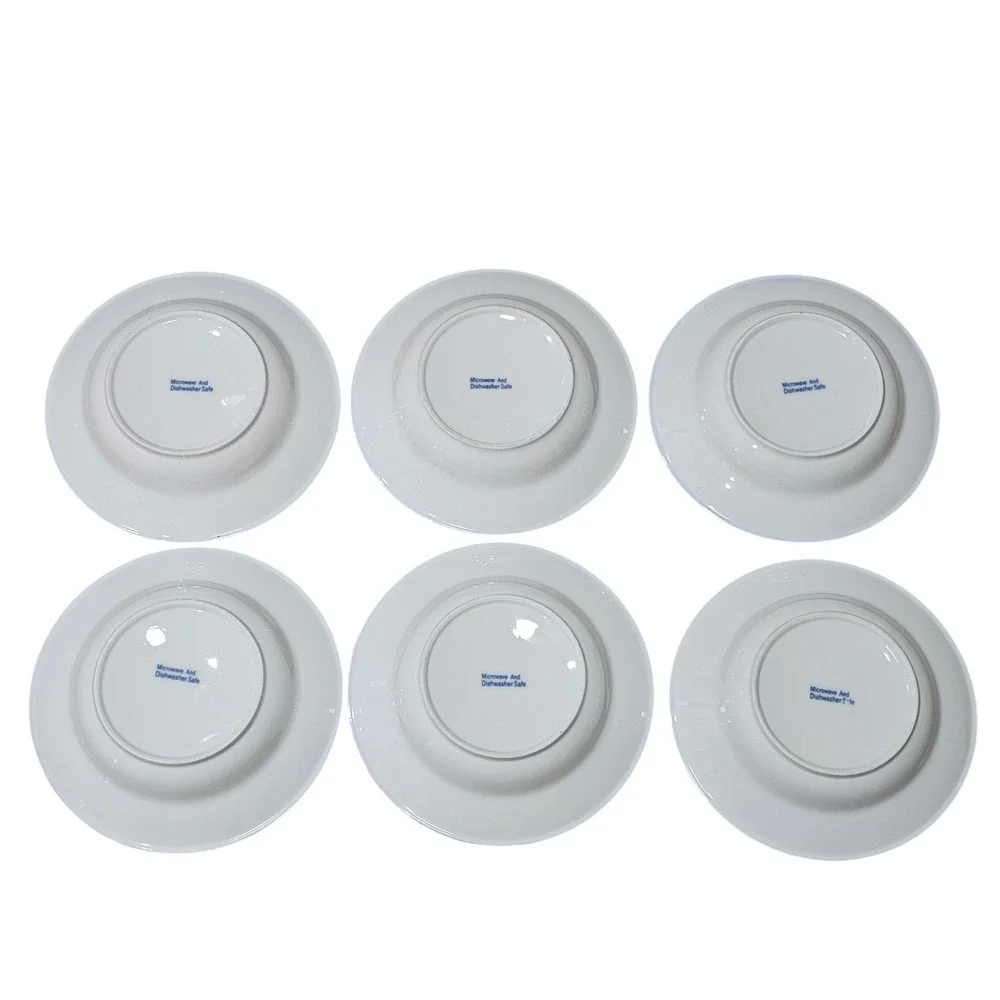 Cracker Barrel Cobalt Blue White Floral Soup Salad Bowls Set of 6 Porcelain 9 in